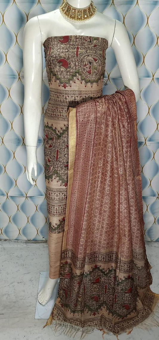 BHAGALPURI   KATAN MADHUBANI PRINT UNSTITCHED SUIT
