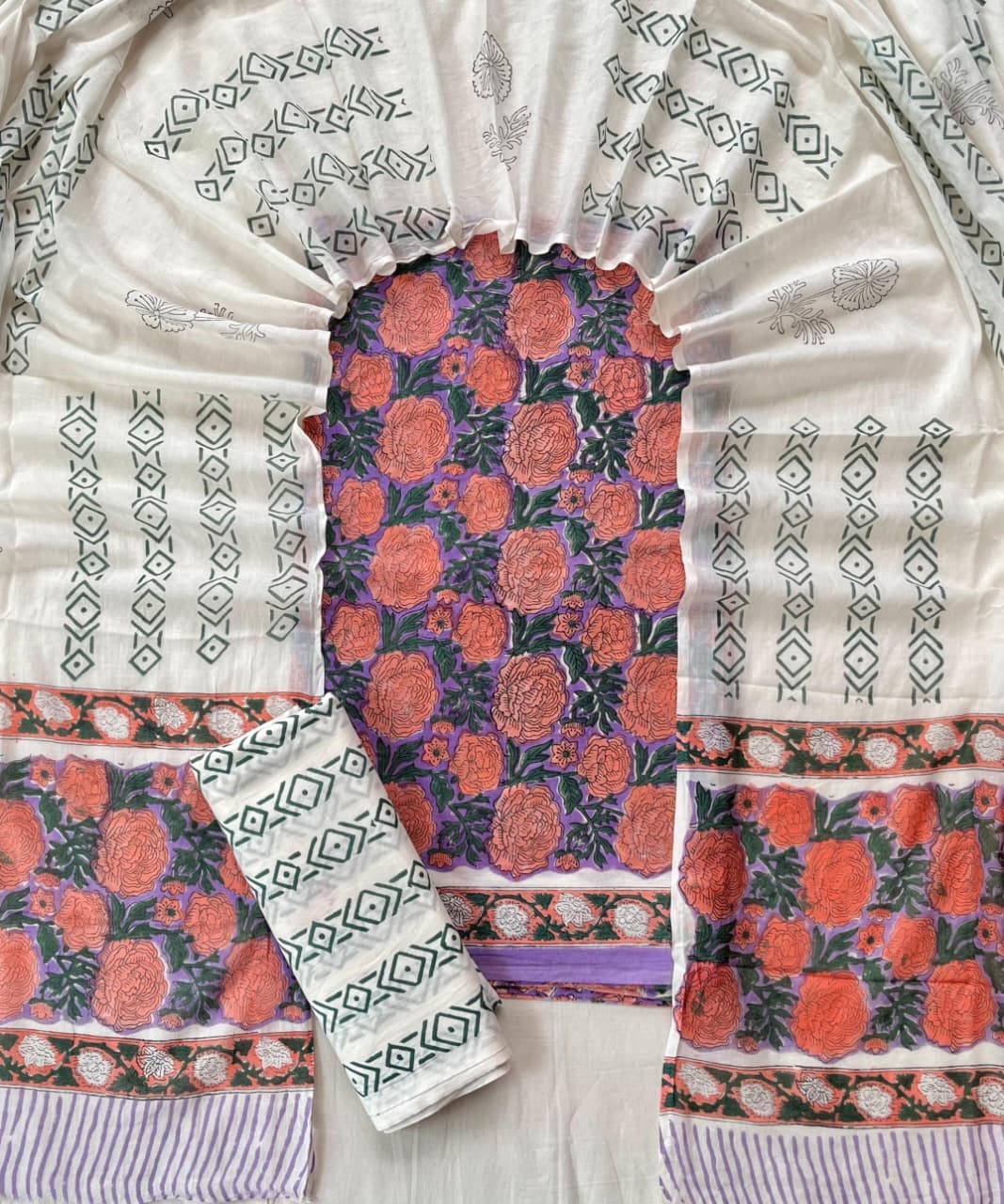 Exclusive new hand block printed cotton suits with cotton duptta