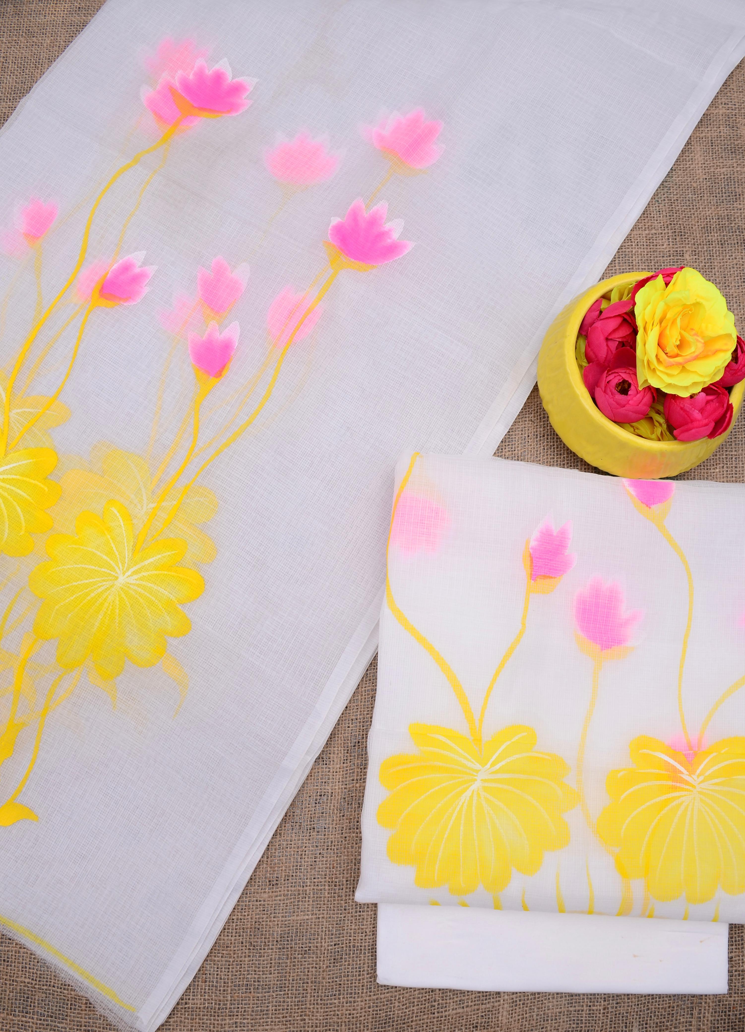 Beautiful kota cotton  hand brush print Unstitched suit