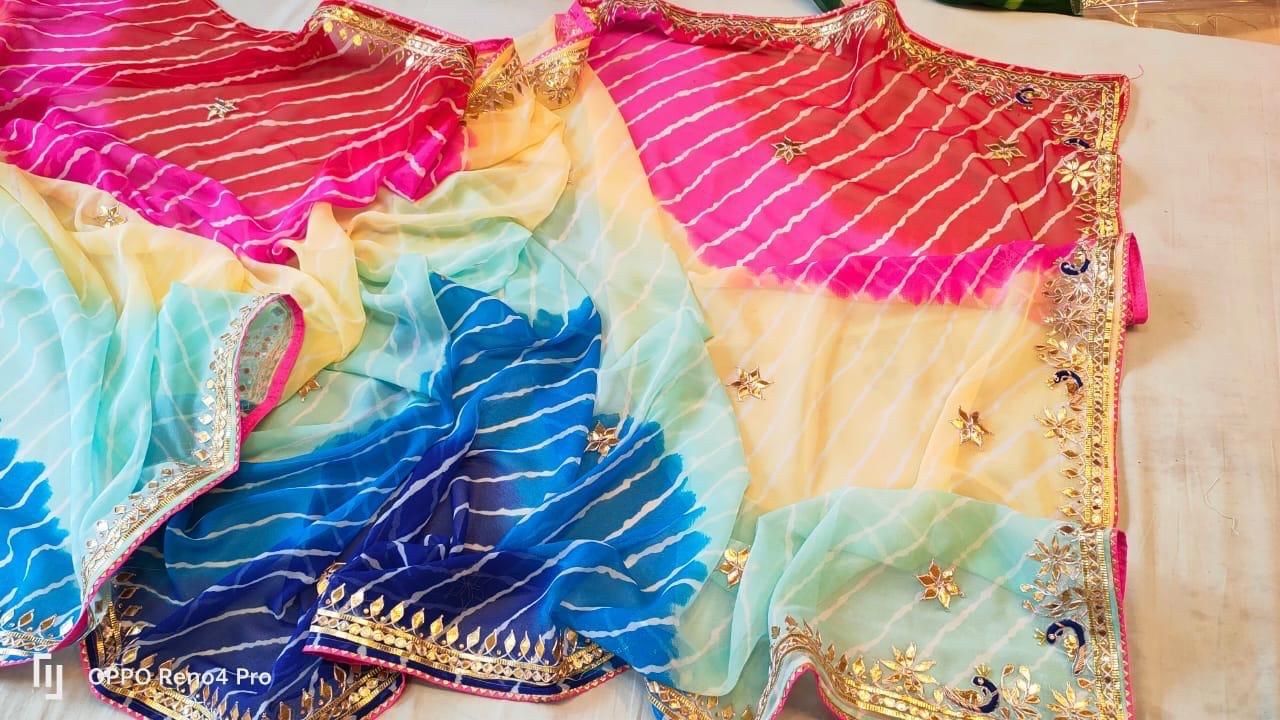 60Gm Georgette  Leheriya Gota Patti Work  Saree With Blouse