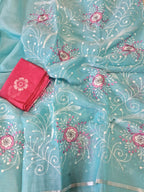 Pure Cotton Kota Doriya Embroidery work Saree With Blouse