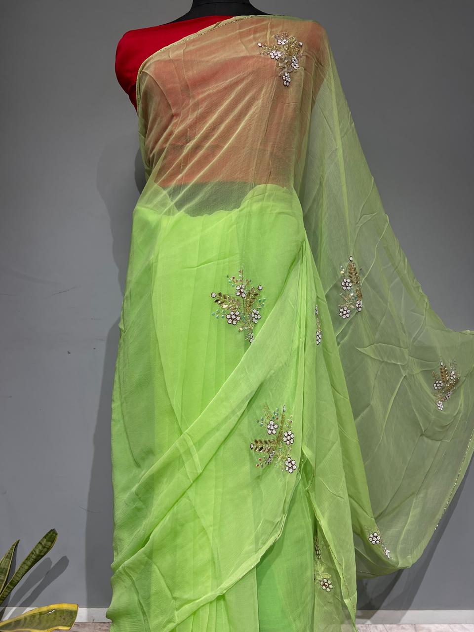 Pure Jaipuri Chiffon Saree