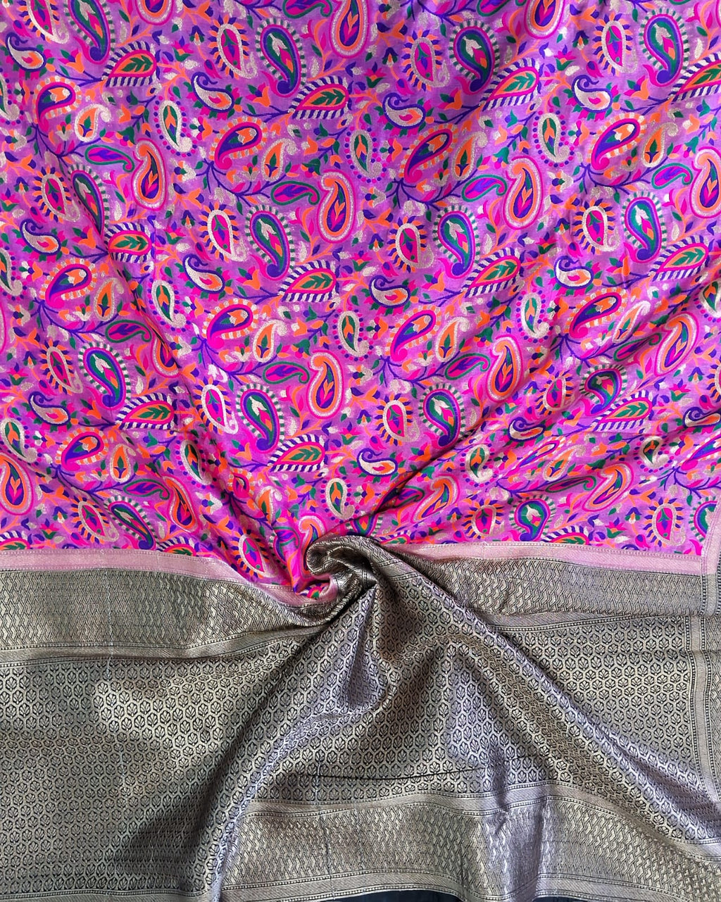 Pink color Banarasi Handloom Silk Multi Meena Zari Work Saree