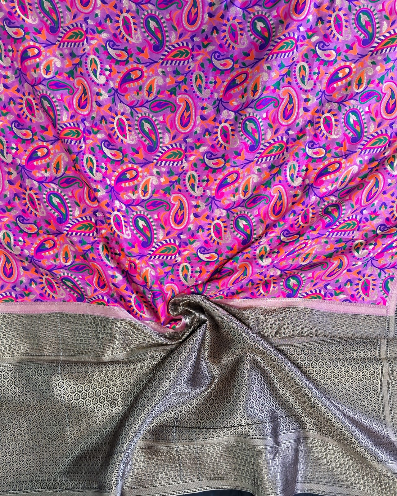 Pink color Banarasi Handloom Silk Multi Meena Zari Work Saree