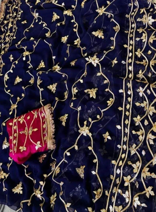 Pure Diamond Chiffon Gota Patti  Work Saree With Blouse