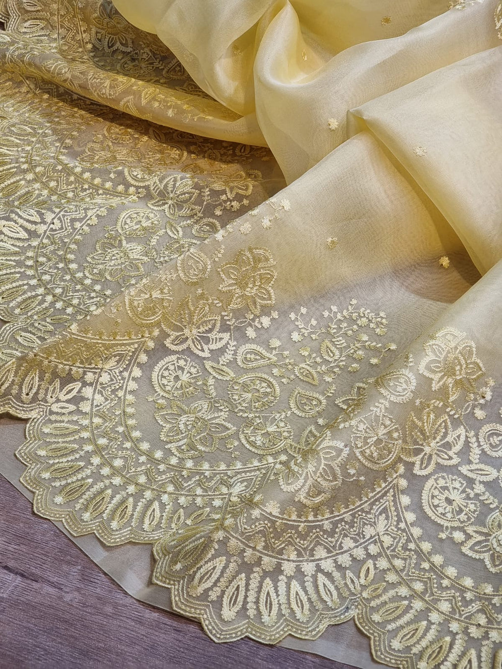 Pure organza silk embroidery  work  saree with heavy blouse