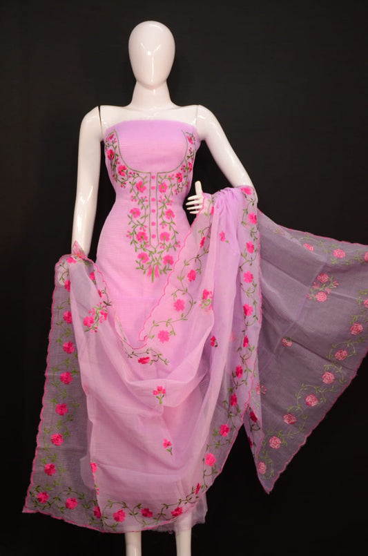 Pure Kota-Doria Unstitched Suit with Embroidery Work