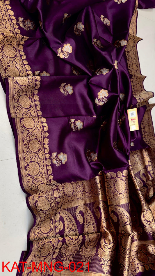 Pure Banarasi  Mango silk Saree With Contrast blouse