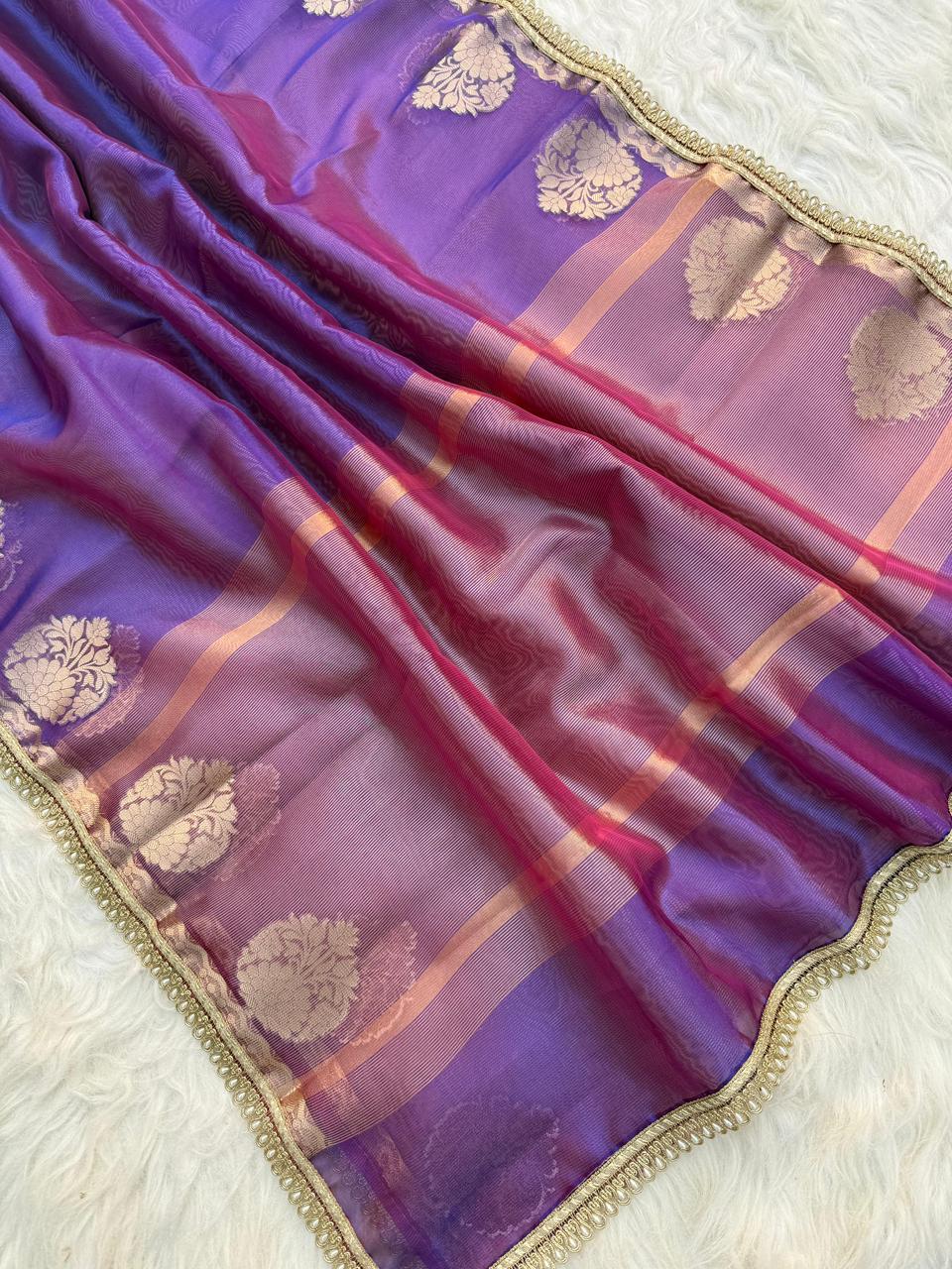 Banarasi Tissue Silk Saree With lace work border