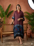 Pure Modal Silk Hand block Printed Kaftans Stitched suit With Hand Mirror Work