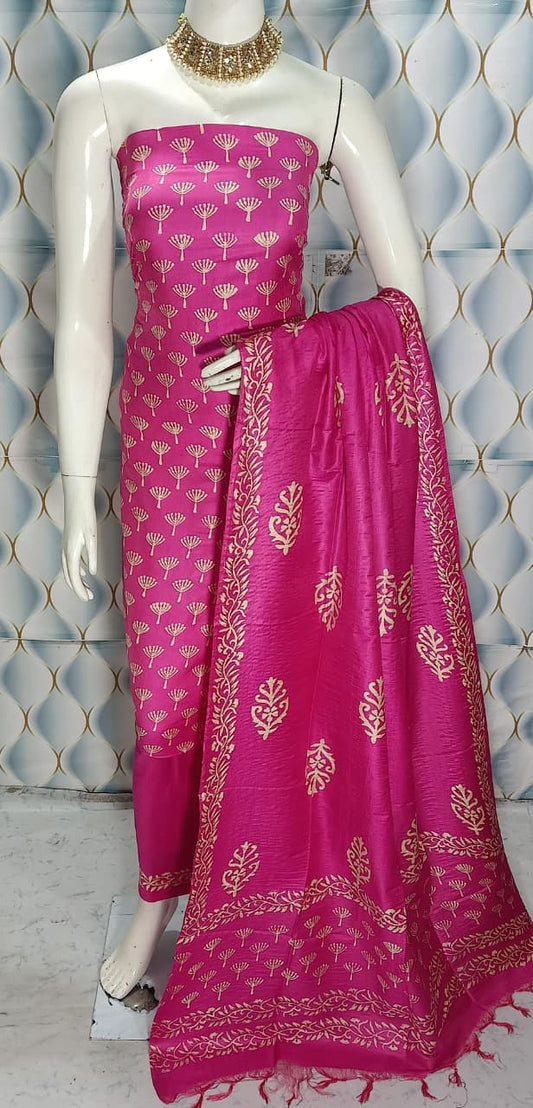 Cotton slub discharge print  Unstitched Suit