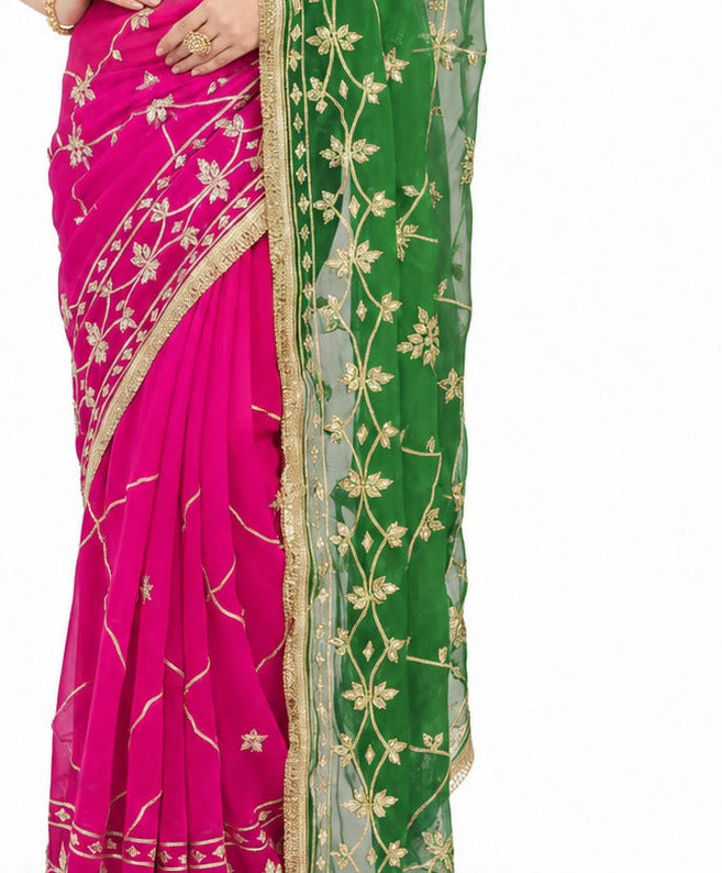 Pure Diamond Chiffon Gota Patti  Work Saree With Blouse