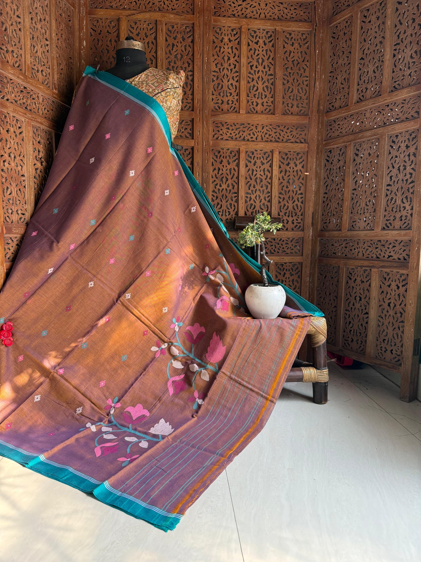 Pure Cotton needle work jamdani Saree