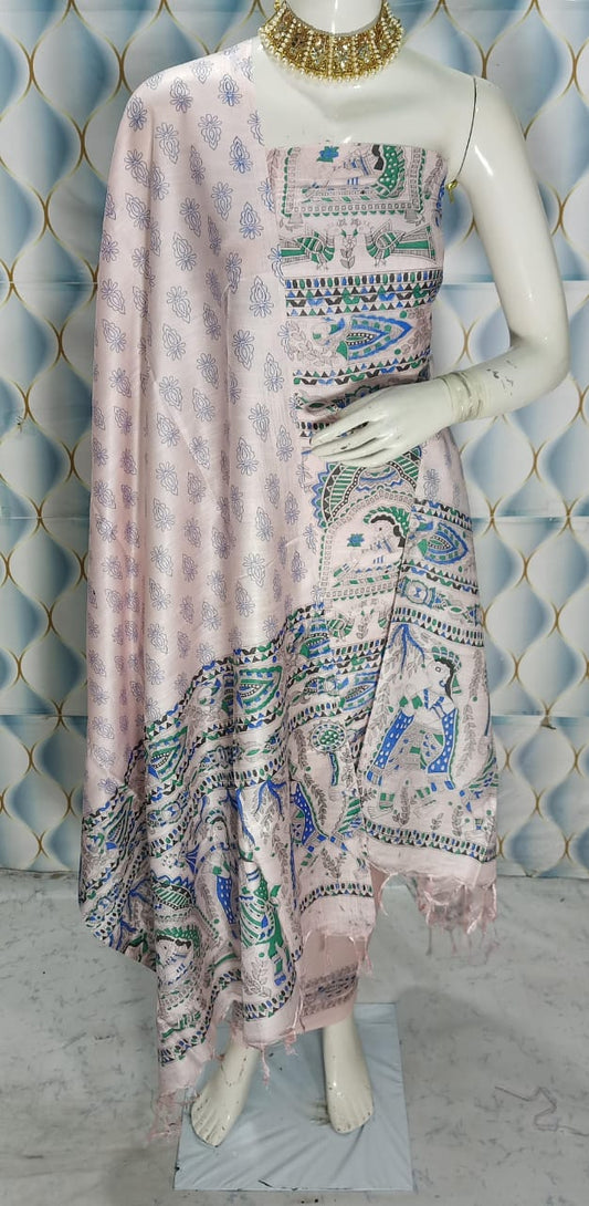 BHAGALPURI   KATAN MADHUBANI PRINT UNSTITCHED SUIT