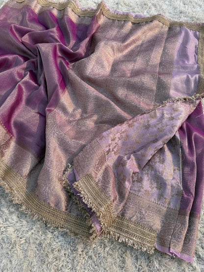 Banarasi Tissue Silk Saree With lace work border