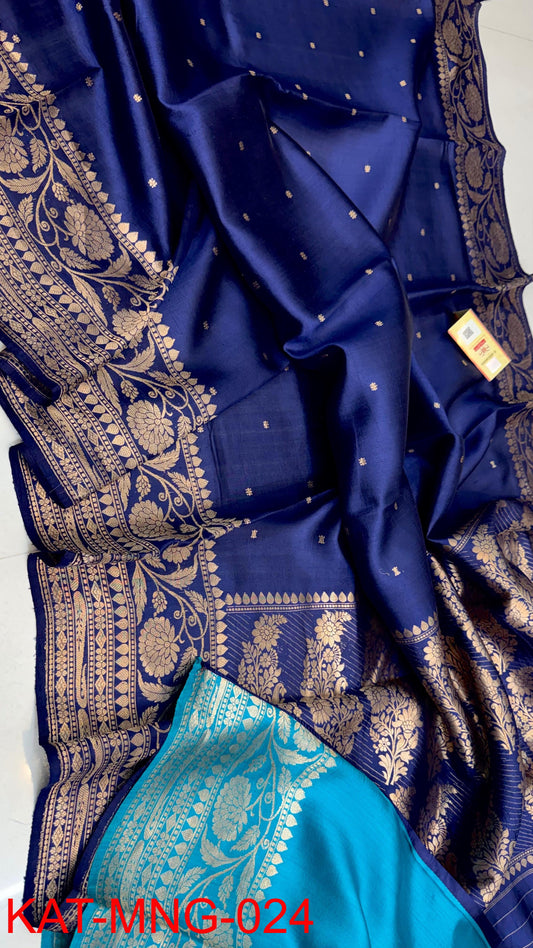 Pure Banarasi  Mango silk Saree With Contrast blouse