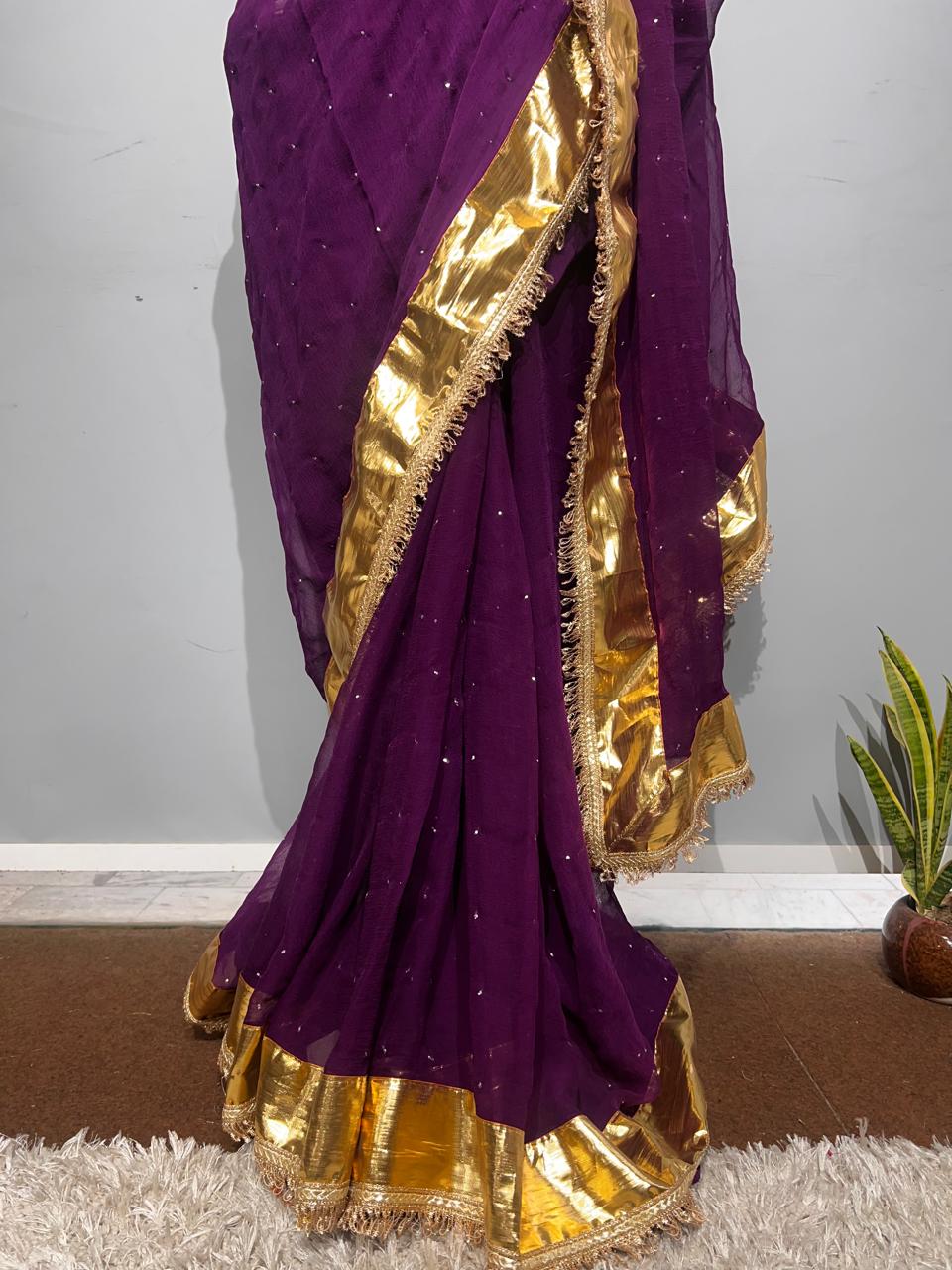 Pure jaipuri chiffon saree with beautiful mukaish work Lappa Border