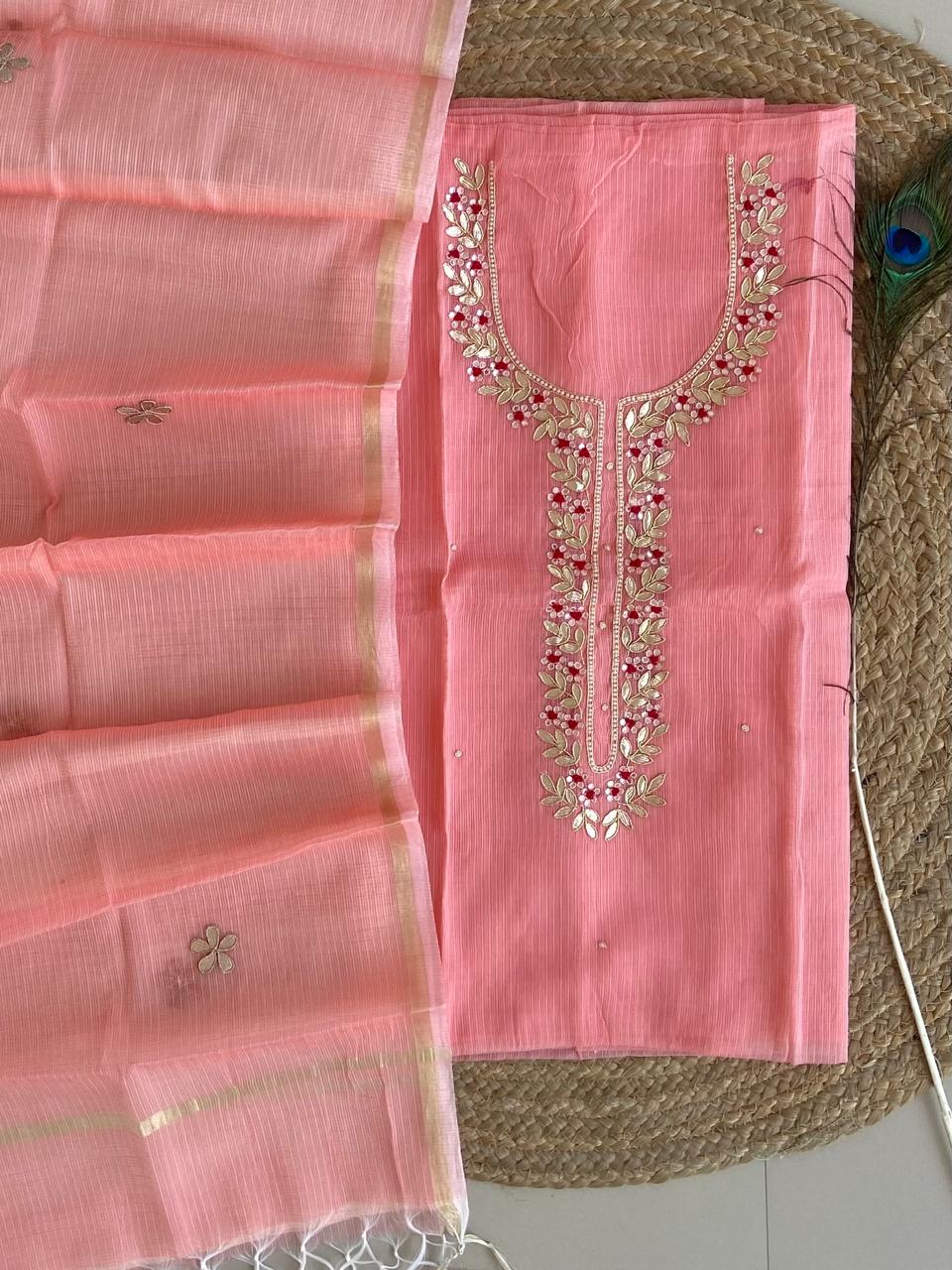 Pure Kota-Doria Unstitched Suit Gota Patti work  Work