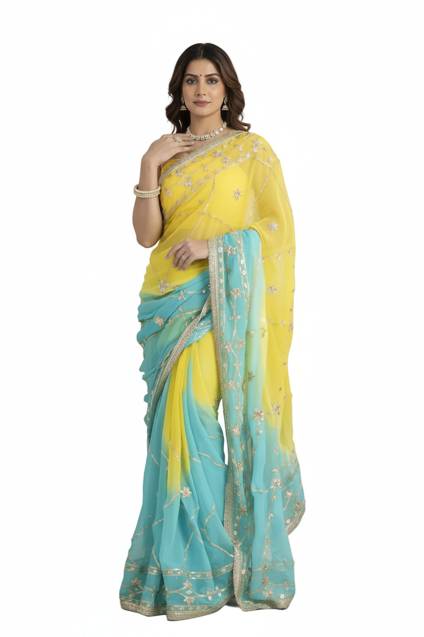 Pure Diamond Chiffon Gota Patti  Work Saree With Blouse