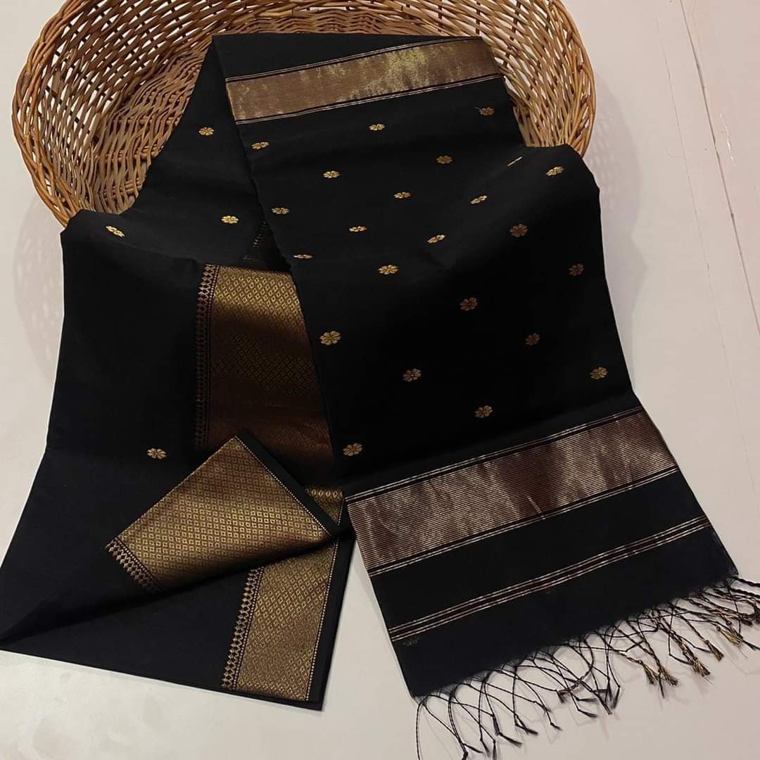 Maheshwari Cotton Silk Zari Work Saree With Blouse