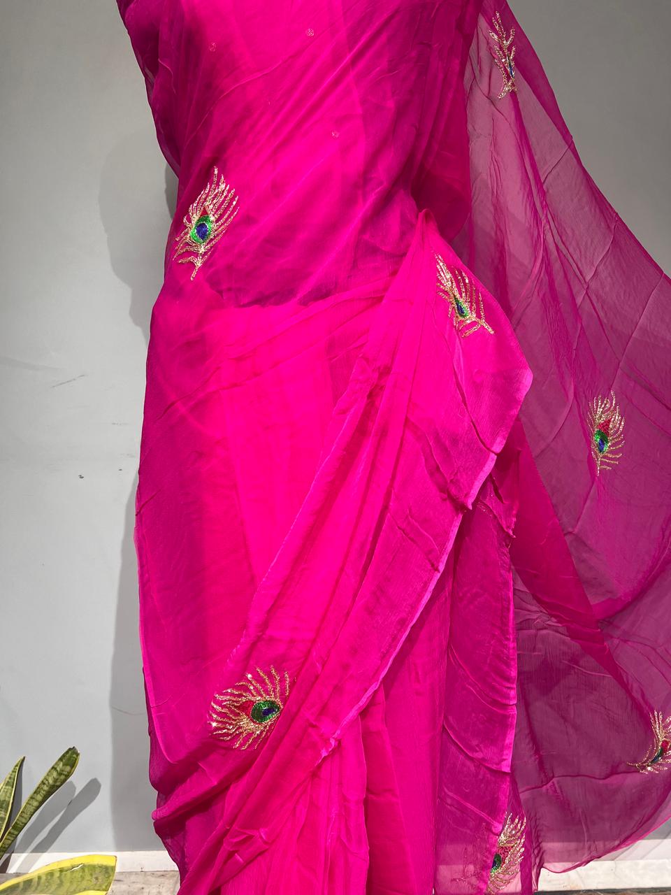 Pure Jaipuri Chiffon Saree