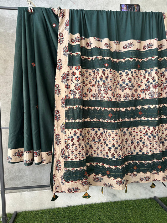 Pure Mul Cotton Saree With Ajrakh Mirror Work