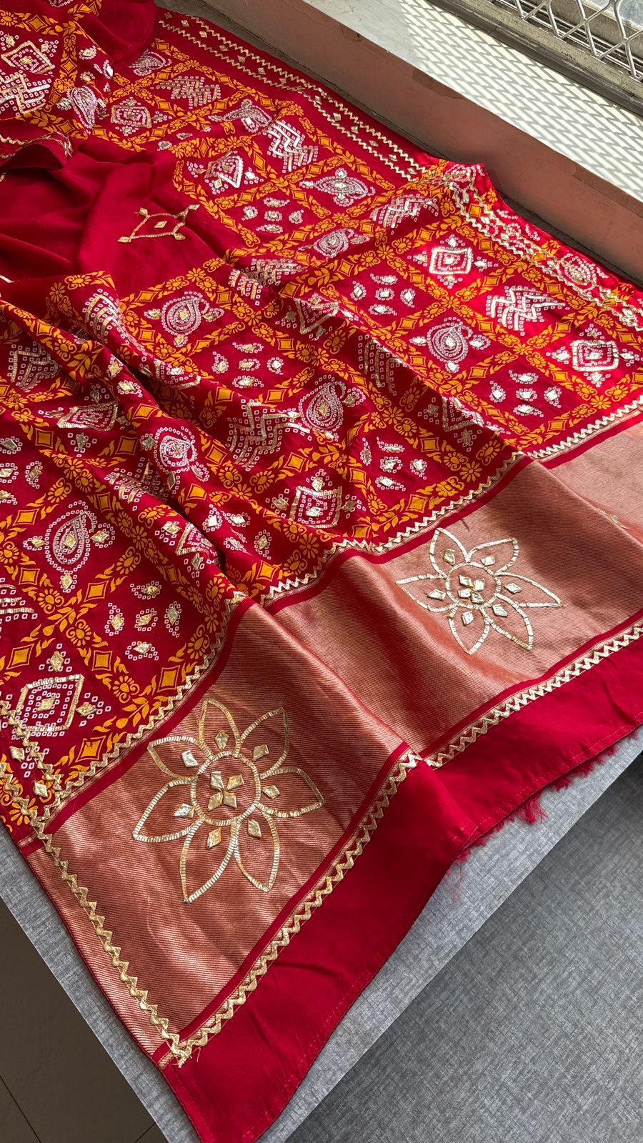 Pure Munga Silk Gotta Patti Work Saree With Blouse