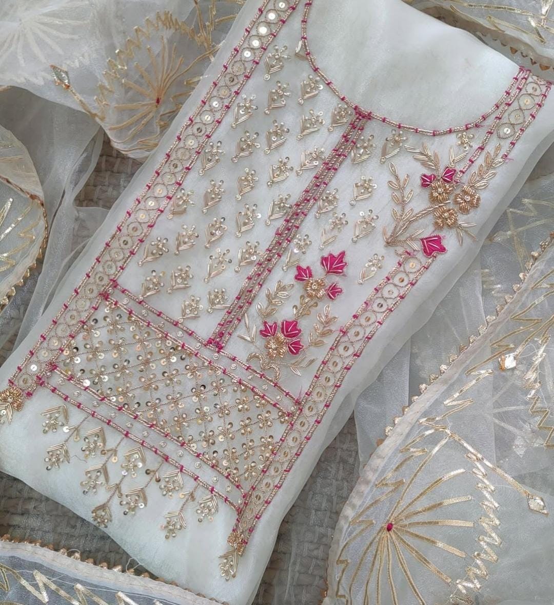 Organza Hand Work Unstitched Suit