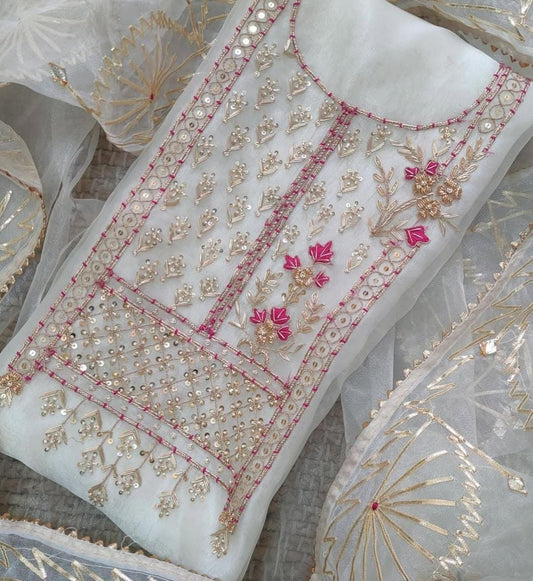 Organza Hand Work Unstitched Suit