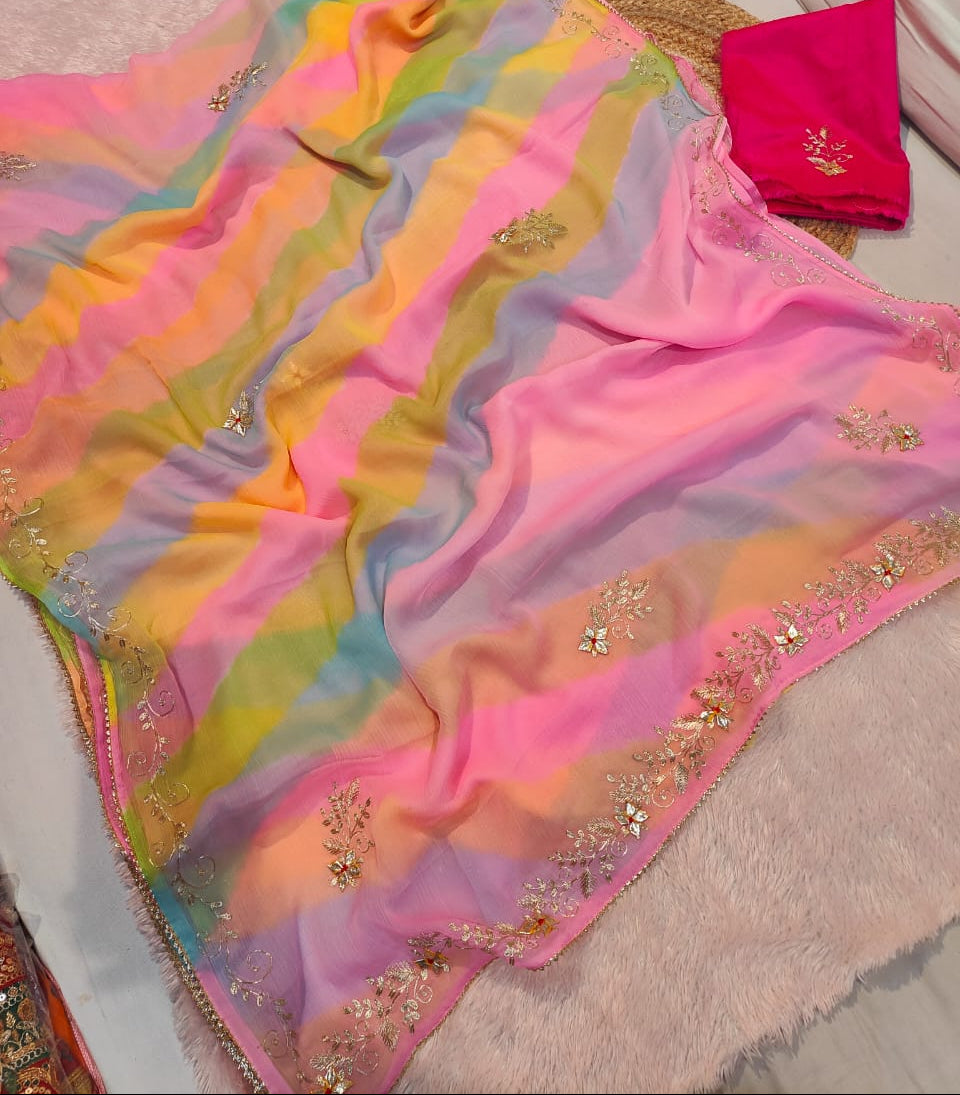 Soft Georgette Gota Patti Work  Saree With Blouse