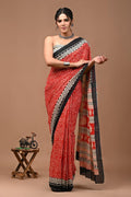 Pure Mulmul Cotton hand block Print Saree with Blouse