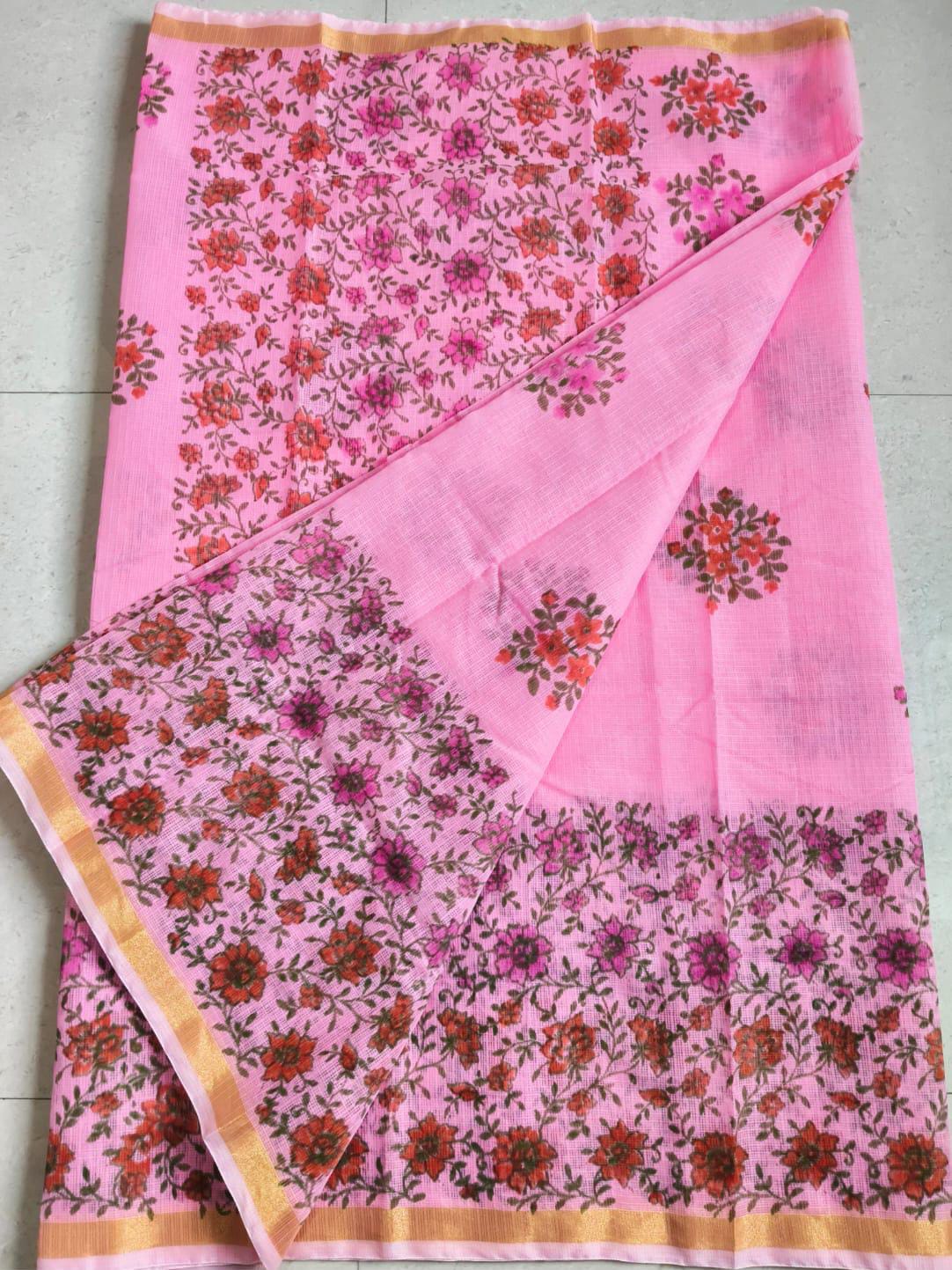 Beautiful kota cotton hand brush print work saree