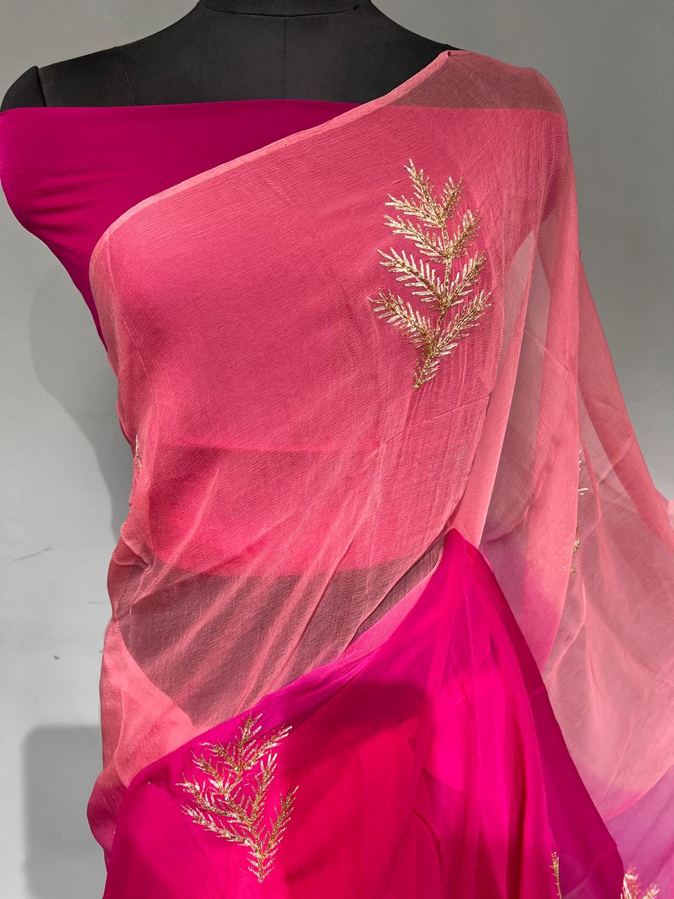 Pure Diamond Chiffon Saree With Blouse.