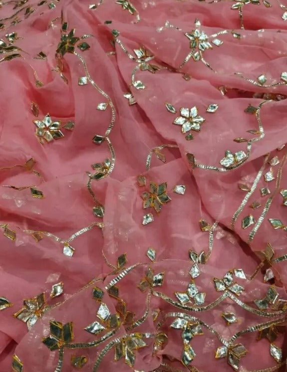 Pure Diamond Chiffon Gota Patti  Work Saree With Blouse