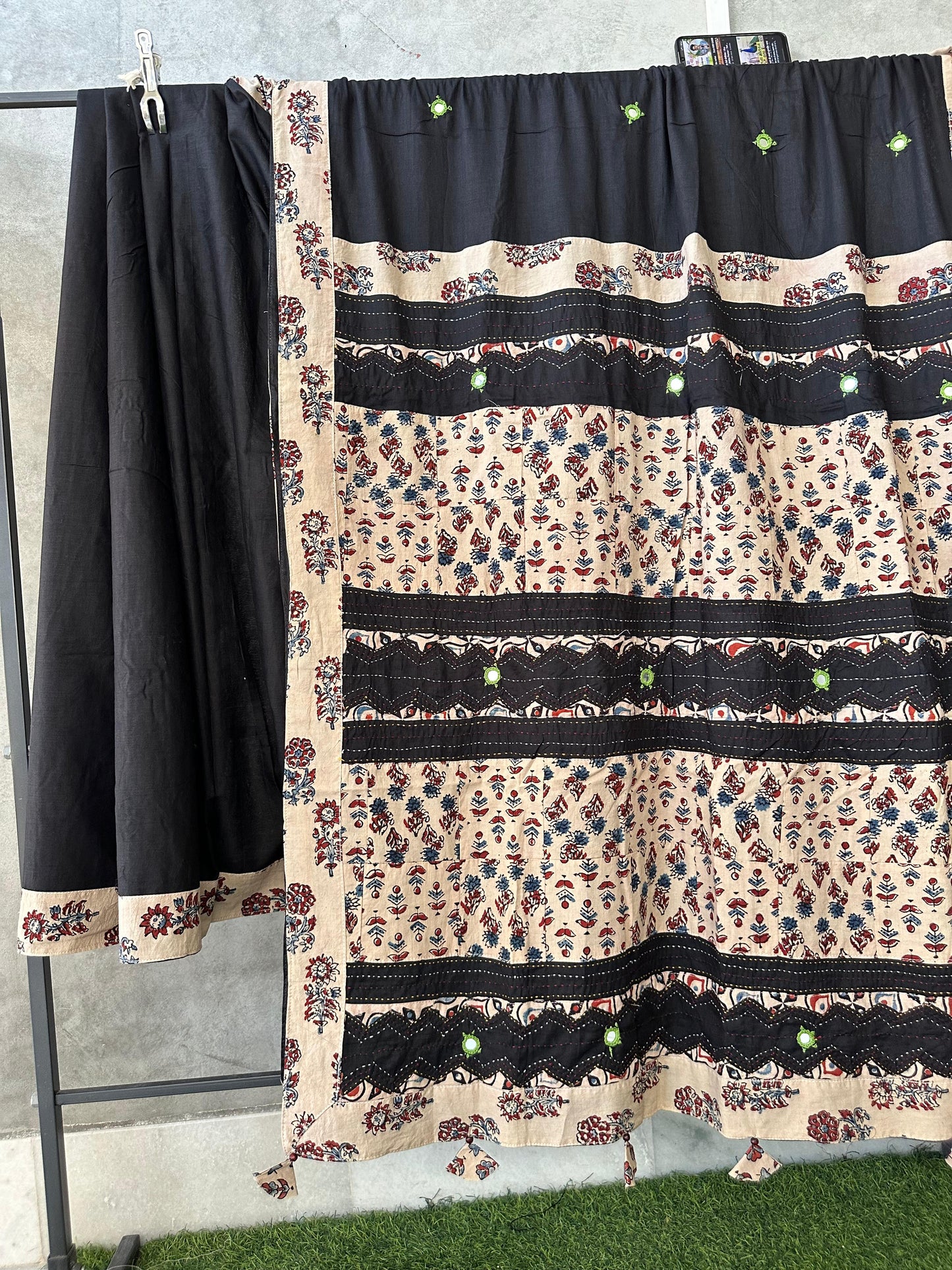 Pure Mul Cotton Saree With Ajrakh Mirror Work