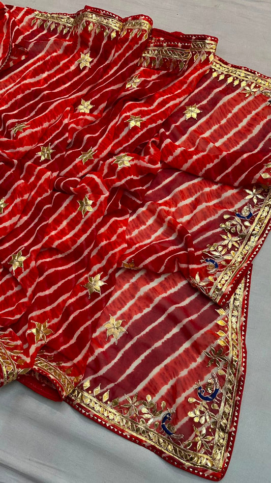 Desinger Georgette Leheriya Saree With Blouse