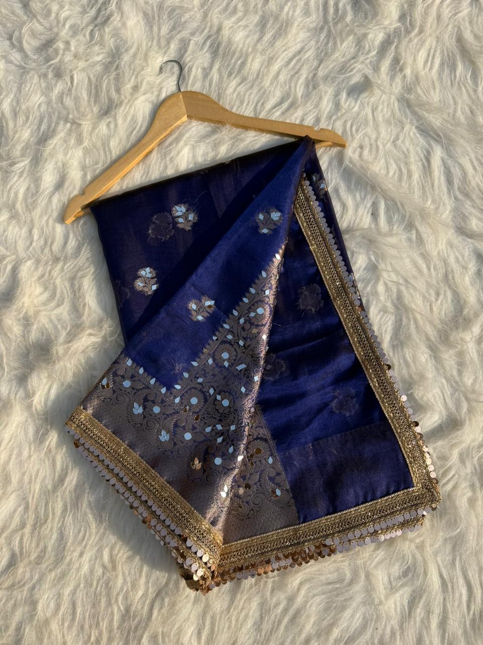 Elegant Tissue Mirror Work Saree with Designer Lace Border