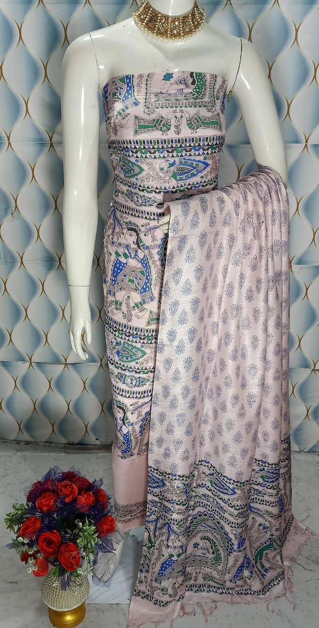 BHAGALPURI   KATAN MADHUBANI PRINT UNSTITCHED SUIT