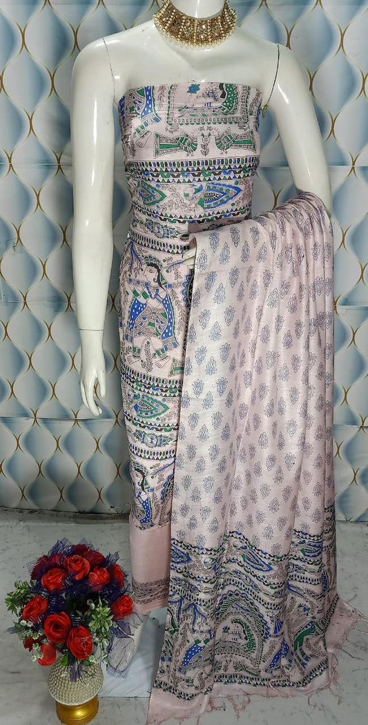 BHAGALPURI   KATAN MADHUBANI PRINT UNSTITCHED SUIT