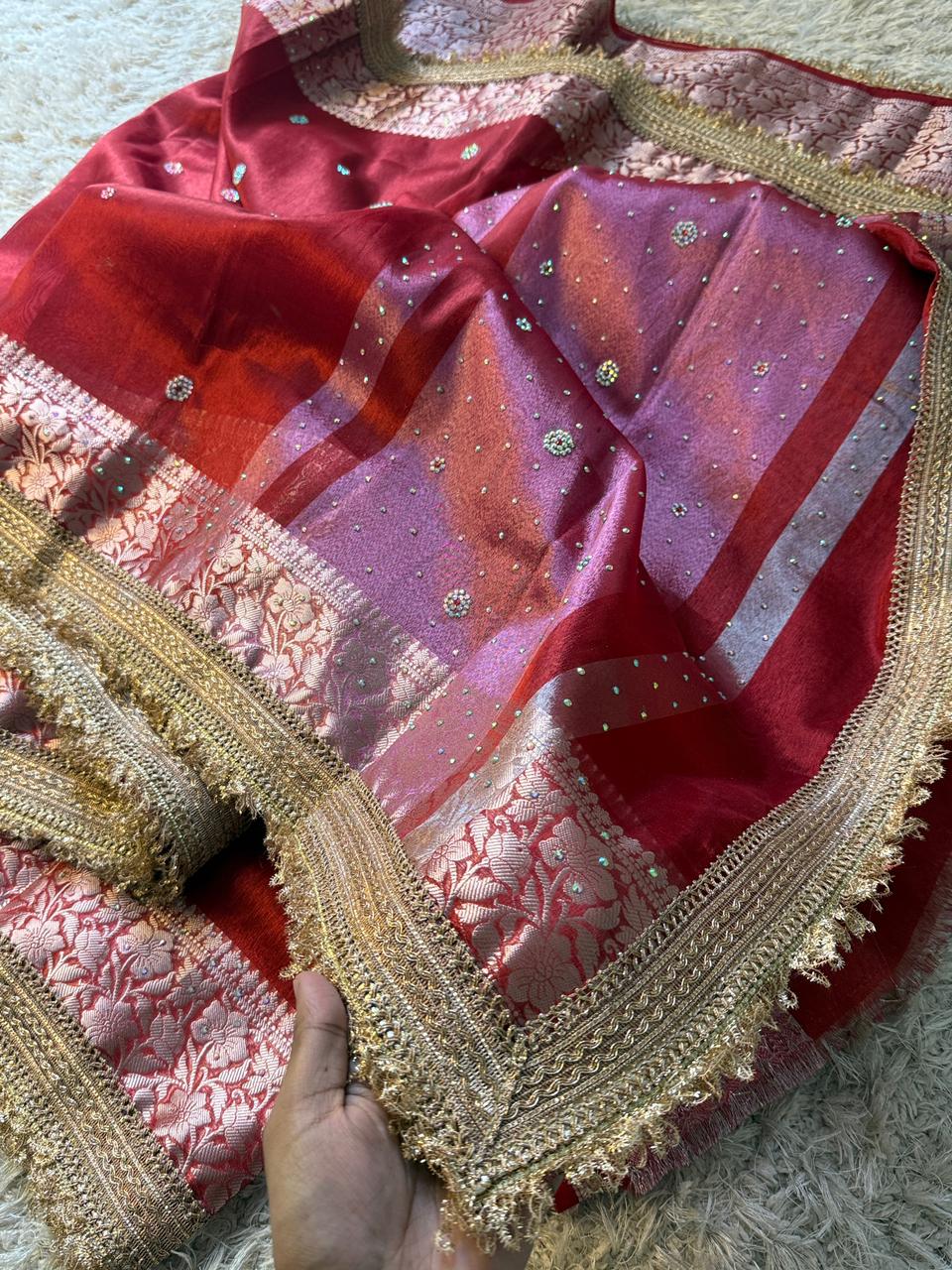 Banarasi Tissue Silk Saree With lace work border