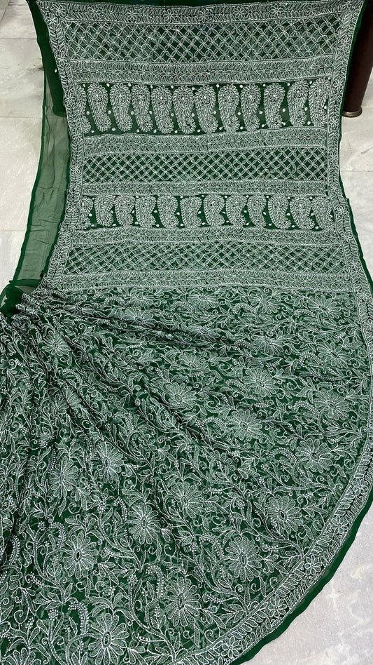 Pure Georgette Chikankari Hand-work Saree With Running Blouse