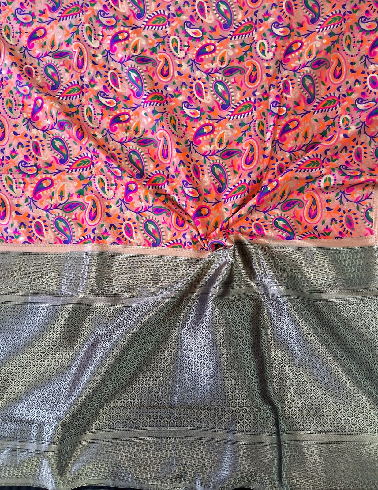 Pink color Banarasi Handloom Silk Multi Meena Zari Work Saree
