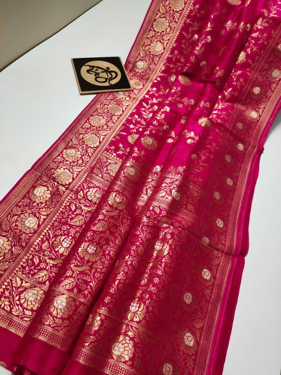 Banarasi Semi Katan Georgette Meenakari flowy Silk Saree