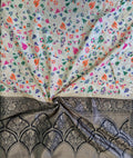 White color Banarasi Handloom Silk Multi Meena Zari Work Saree