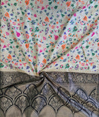 White color Banarasi Handloom Silk Multi Meena Zari Work Saree