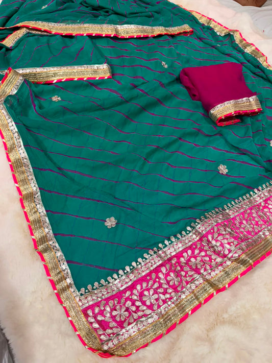 Georgette Gota Patti Work  Saree With Blouse