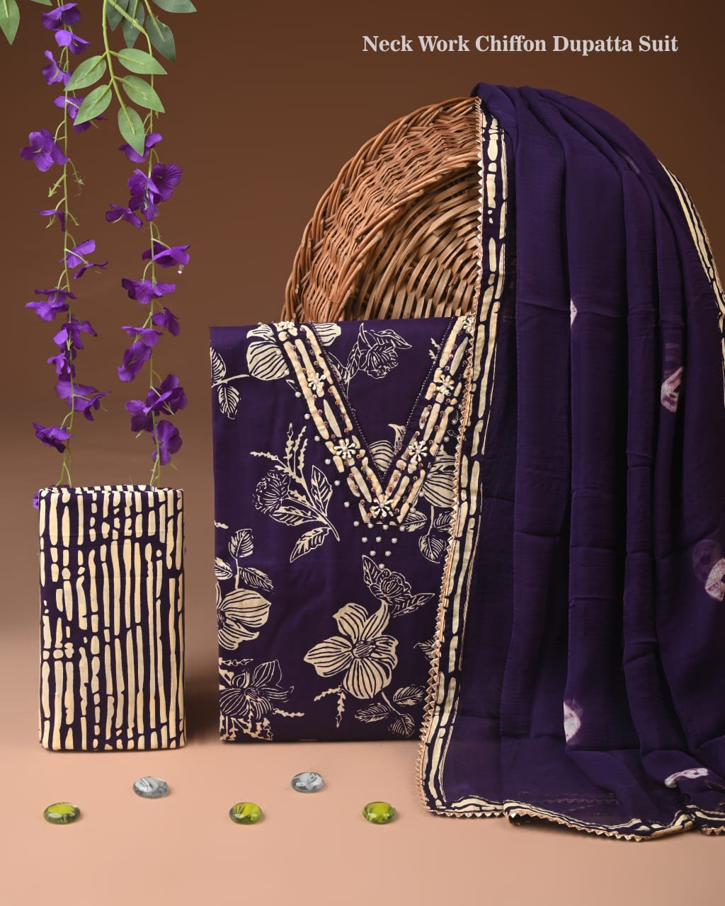 Designer gota patti hand work cotton  unstitched suit with chiffon   dupatta