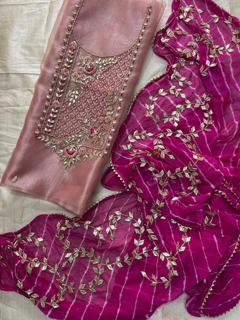 Organza Hand Work Unstitched Suit