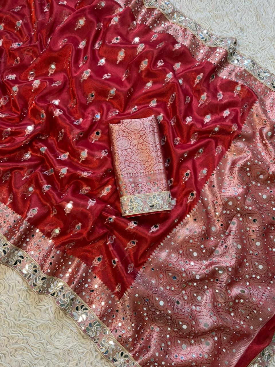 Banarasi Tissue Silk Saree With beautiful  borders with mirror  work