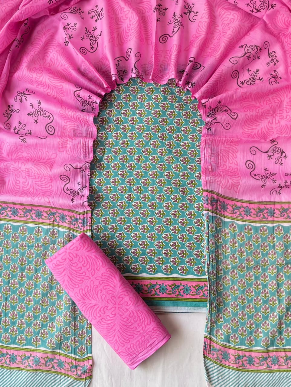 Exclusive new hand block printed cotton suits with cotton duptta
